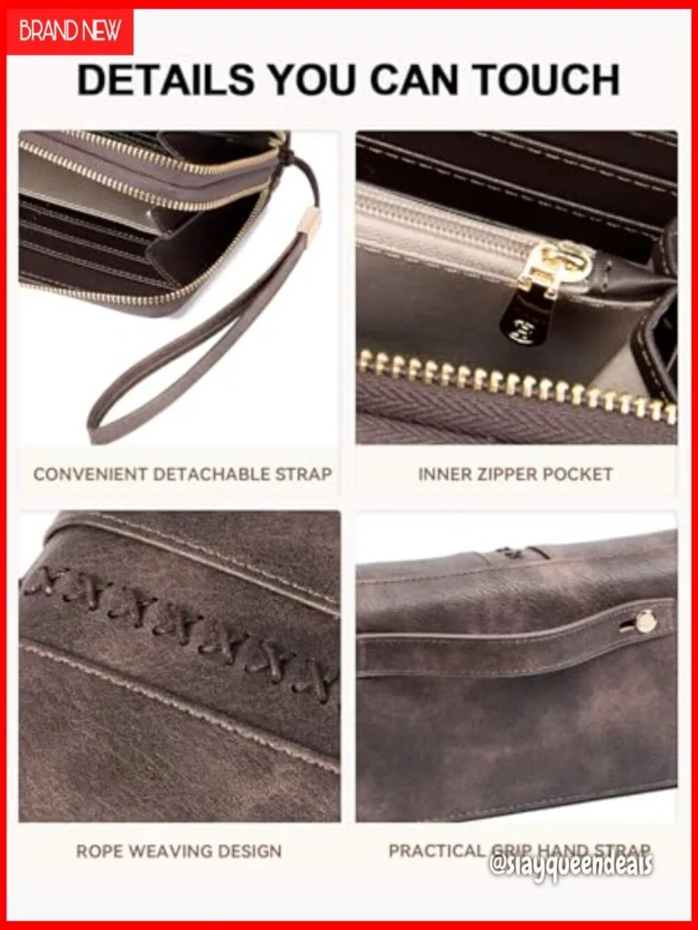 Large Capacity Leather RFID Wristlet Wallet with Double Zipper